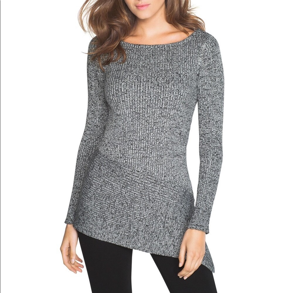 White House black market Asymmetrical Marled Sweater cashmere metallic